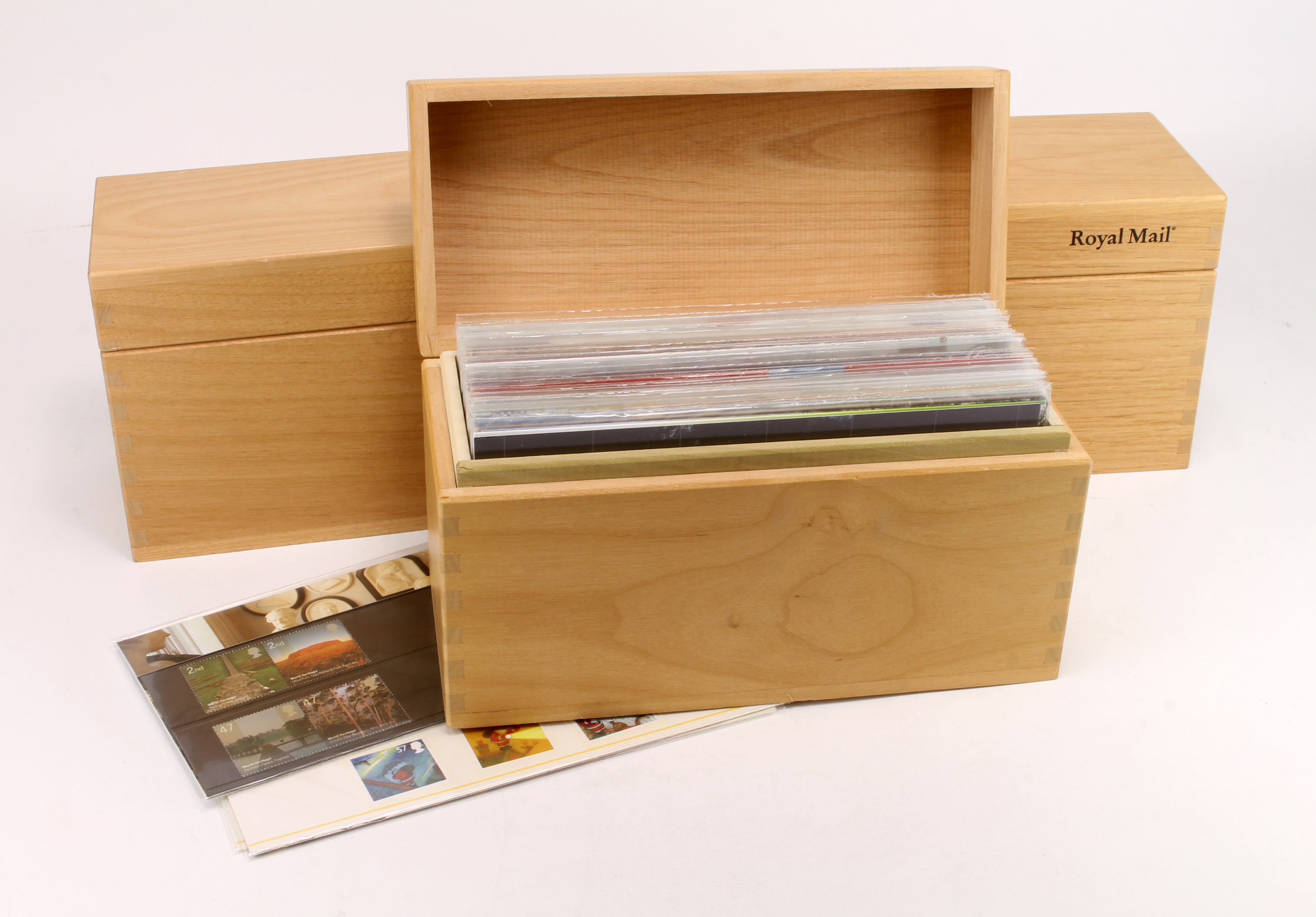 GB - good Presentation Pack collection in 3x Royal Mail wooden display boxes, covering c1990 to