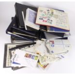 Heavy box of various World material in albums, covers, etc. With useful Switzerland, plus similar in