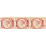 GB - QV 1870 halfpenny SG49 Plate 6 strip of 3, one mounted mint, other 2 unmounted mint, cat £360
