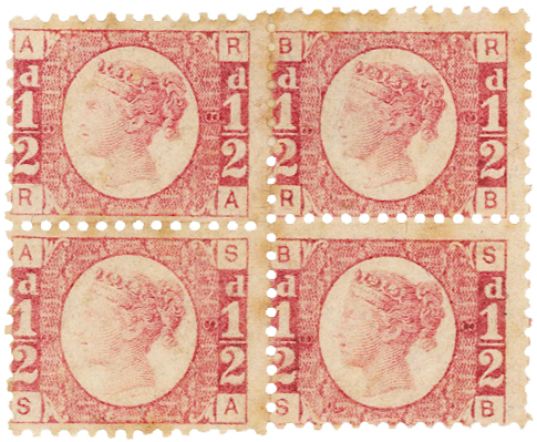 GB - QV 1870 halfpenny SG49 Plate 8, off set block of four cat £2400, top row mounted mint, bottom