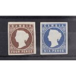 Gambia - 1874 wmk CC 4d & 6d both fine mint, 4 margins. SG 5 and 8, cat £750. (2)
