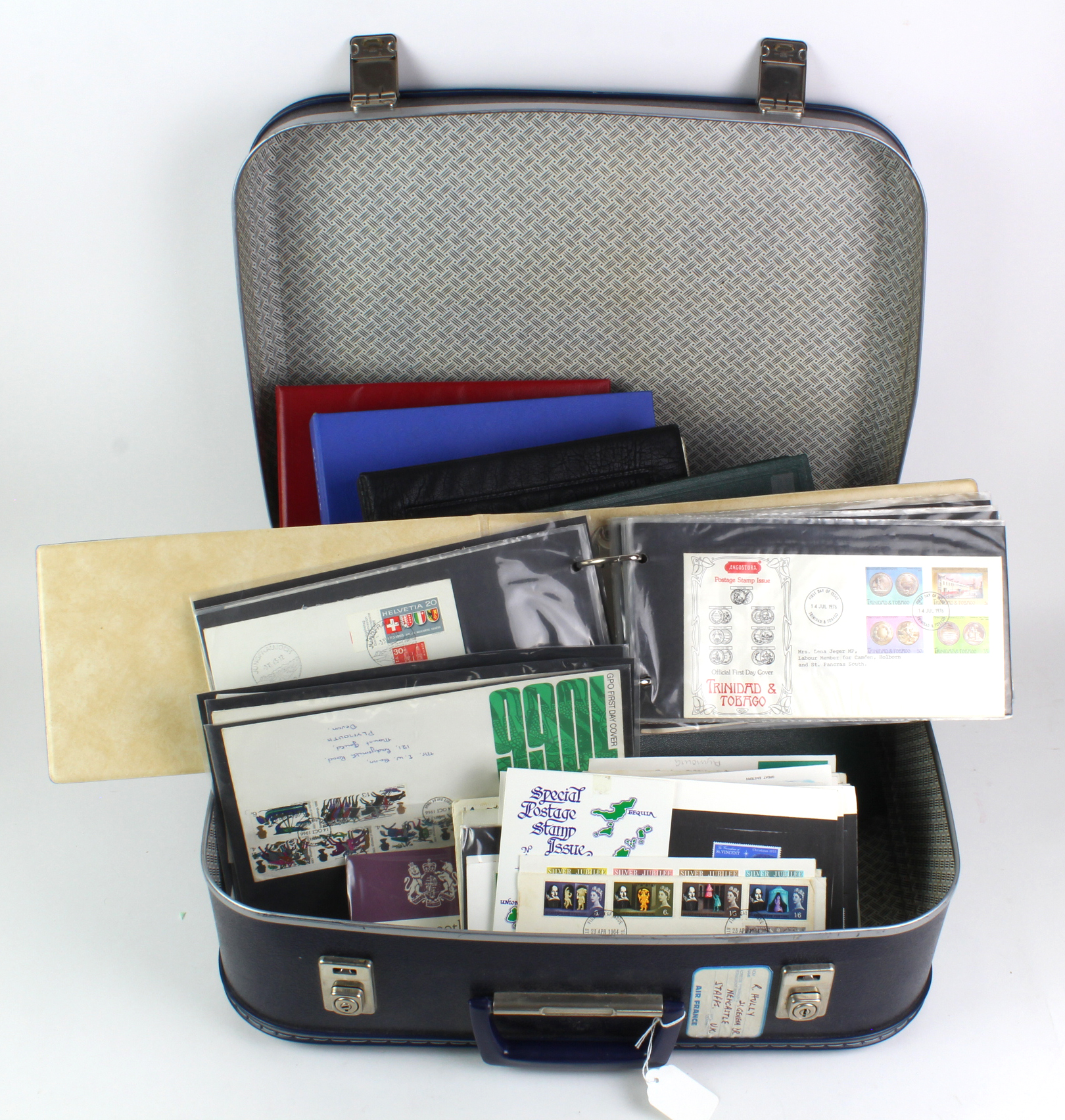 GB - suitcase of material inc a green album of GB stamps GV onwards, various FDC's inc Special