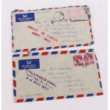 Crash Covers - both Singapore to Cheshire, England. 1) 1953 with 2x 35c GVI Singapore defins with '