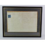 Framed Land Sale document of a cottage in the manor of Old Hall and New Hall in Beaumont, dated