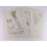 Comic Postcard interest. A group of four original pencil drawings for Bamforth comic postcards,