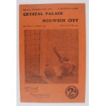 Crystal Palace v Norwich City, 1st Round English Cup, 25th November 1933. VGC and Scarce