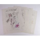 Comic Postcard interest. A group of four original pencil drawings for Bamforth comic postcards,