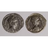 Roman Imperial (2) silver denarii: Caracalla Concordia type RIC 111 VF couple of small cracks,