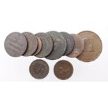 Tokens, 19thC copper (10) Halfpennies to Pennies and larger, mixed grade, noted Birmingham Workhouse