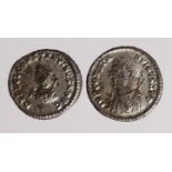Roman Imperial (2) silver-washed reduced folles of Constantine the Great and Constantine II as