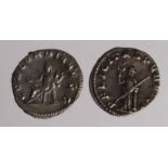 Roman Imperial (2) antoniniani: Trebonianus Gallus Felicitas type GVF, and Volusian Concordia