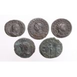 Roman Imperial (5) antoniniani: Vabalathus & Aurelian, Antioch, portrait either side, porous Fine,