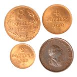 GB & Guernsey (4): Halfpenny 1799 VF, Guernsey: 8 Doubles 1920H, 4 Doubles 1920H, and 2 Doubles