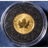 Canada 1/20th oz .9999 pure gold Maple Leaf mini Dollar 1995 BU in Westminster packet with cert.