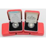 GB One Pound Silver Proof Piedforts (5). 1993, 94, 96, 99 & 2000. FDC in the red boxes of issue