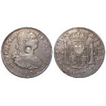 Dollar, George III oval countermark on a Chile, Santiago silver 8 Reales 1792 So DA, S.3765A; the