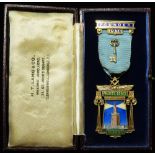Masonic silver-gilt & enamel Founder's medal, Pharos Lodge No. 5594; hallmarked GK&S, London, 1935 +