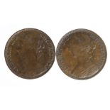 Pennies (2): 1860 obv 2 rev D, brown nEF, light scratches, and 1875 obv 8 rev H, brown nEF