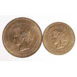 France (2) 10 Centimes 1898 and 5 Centimes 1898, UNC with lustre.