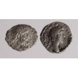 Roman Imperial (2) silver denarii: Commodus Jupiter type RIC 117 F-GF, along with Pertinax (scarce