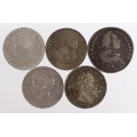 World Crown-Size Silver Coins (5): Brazil 2000 Reis 1889 lightly toned EF; German State Bavaria