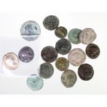Roman Coins (16) bronze and silver assortment, mixed grade Fair to EF