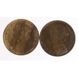Pennies (2): 1868 VF-GVF light scratches rev, and 1887 EF with streaky lustre, also a few