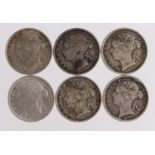 Straits Settlements (6) silver 10 Cents: 1873, 1884, 1885, 1889, 1896 and 1897, F to VF, the 1885