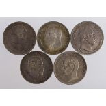 European Crown-Size Silver Coins (5): Belgium 5 Francs 1870 'Des Belges' lightly toned EF; Italy 5