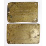 Railway related brass Plates (2) relating to Birch Vale Station & Ashton under Lyne Railway Agent (