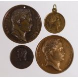 France, Napoleon-related Commemorative Bronze Medals (4) 19th-20thC, GVF-EF, one holed.