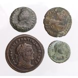 Roman Imperial (4) bronze: Valentinian I AE4, Thessalonica, Victory l. rev. VF, Procopius AE nummus,