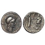 Roman Imperatorial, Gnaeus Pompey (Junior) silver denarius, Corduba Mint 46-45 BC, 3.51g, 18mm. Obv: