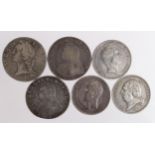 France silver (6) Ecus: 1726A Fine, 1728K nVF adjustment lines, 1769A GF adjustment lines; 5 Francs: