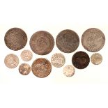 GB Coins (12) 19th-20thC including silver, the four crown-size pieces are base metal copies.