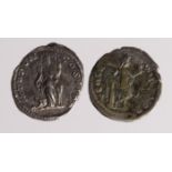 Roman Imperial (2) silver denarii: Septimius Severus standing Fortuna type RIC 126 VF with some flat