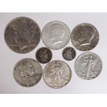 USA Silver (8) 19th-20thC assortment, mixed grade.