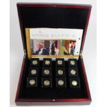 Royal house of Windsor gold Proof coin collection. This set contains twelve 9ct coins from Tristan