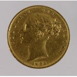 Sovereign 1853 (Shield). VF or better