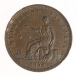 Australian 19thC Penny Token: 'Peace & Plenty' Melbourne, Victoria 1858, nEF, a few edge knocks.