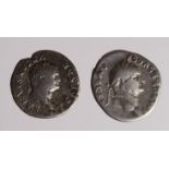 Roman Imperial (2) silver denarii: Vespasian Pontif type RIC 65 Fine, and Titus Annona type RIC