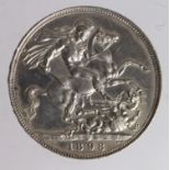 Crown 1898 LXI (scarce) cleaned EF, scratch below date.