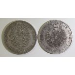 German States (2) silver: Bavaria 5 Mark 1876D GF, and Hamburg 5 Mark 1876J VF