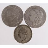 Forgeries (3): USA Morgan Dollar 1889CC Fine, Italy 5 Lire 1911VF, and GB Halfcrown 1824 aEF