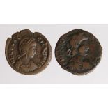 Roman Imperial (2): Aelia Flaccila AE maiorina, Heraclea mint, 'arms folded' type F/GF, along with
