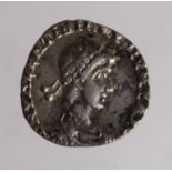 Valentinian II silver siliqua 375-383 AD, Victory Reverse. Clipped nVF, mint off-flan but good