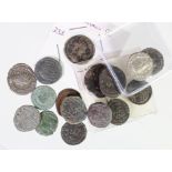 Roman Coins (16) bronze and silver assortment, mixed grade Fair to EF