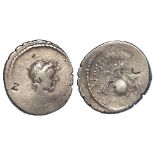 Roman Imperatorial, Julius Caesar silver portrait denarius, Rome 42 BC, moneyer L. Mussidius Longus.