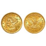 USA Gold 2&1/2 Dollars 'Quarter Eagle' 1905 lightly toned UNC
