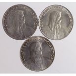 Switzerland silver (3) 5 Francs: 1922B EF, 1925B EF, and 1926B scarce EF-GEF